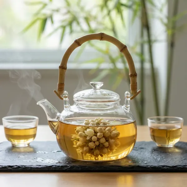 耐热玻璃茶壶 竹柄花茶壶 800ml